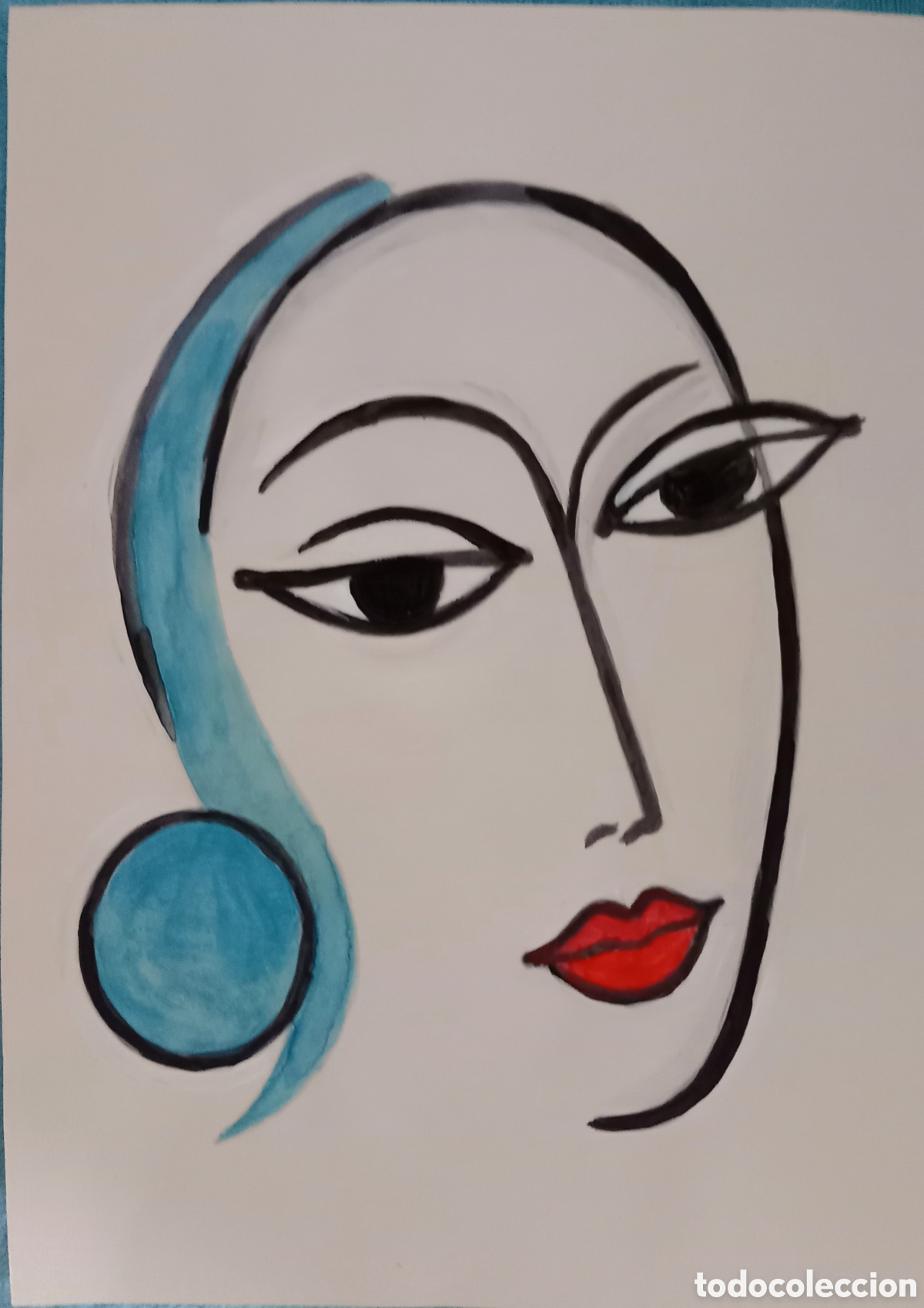 Arte: Interpretaci&oacute;n pintura dibujo (t&eacute;cnica mixta) de Picasso (7)acuarela y acr&iacute;lico sobre papel 30,5cm..