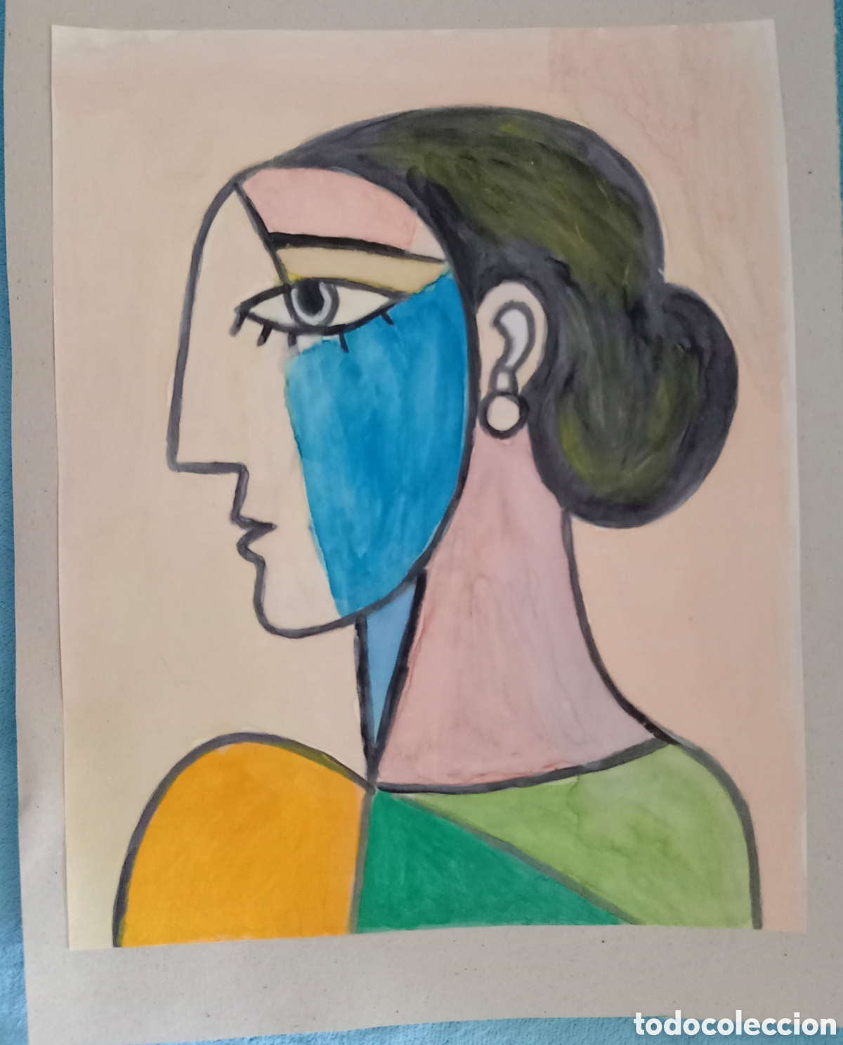 Arte: Interpretaci&oacute;n pintura dibujo (t&eacute;cnica mixta) de Picasso (8) acuarela y acr&iacute;lico sobre papel 32,3cm