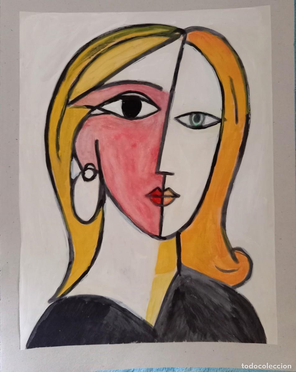 Arte: Interpretaci&oacute;n pintura dibujo (t&eacute;cnica mixta) de Picasso (9) acuarela y acr&iacute;lico sobre papel doble