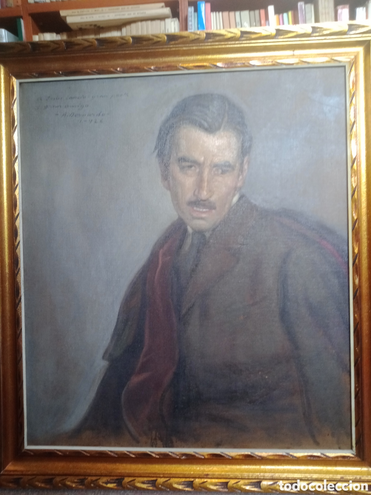 Arte: RETRATO AL OLEO SE BRE LIENZO DEL POETA JESUS CANCIO POR R. (o B.) BERNARDO