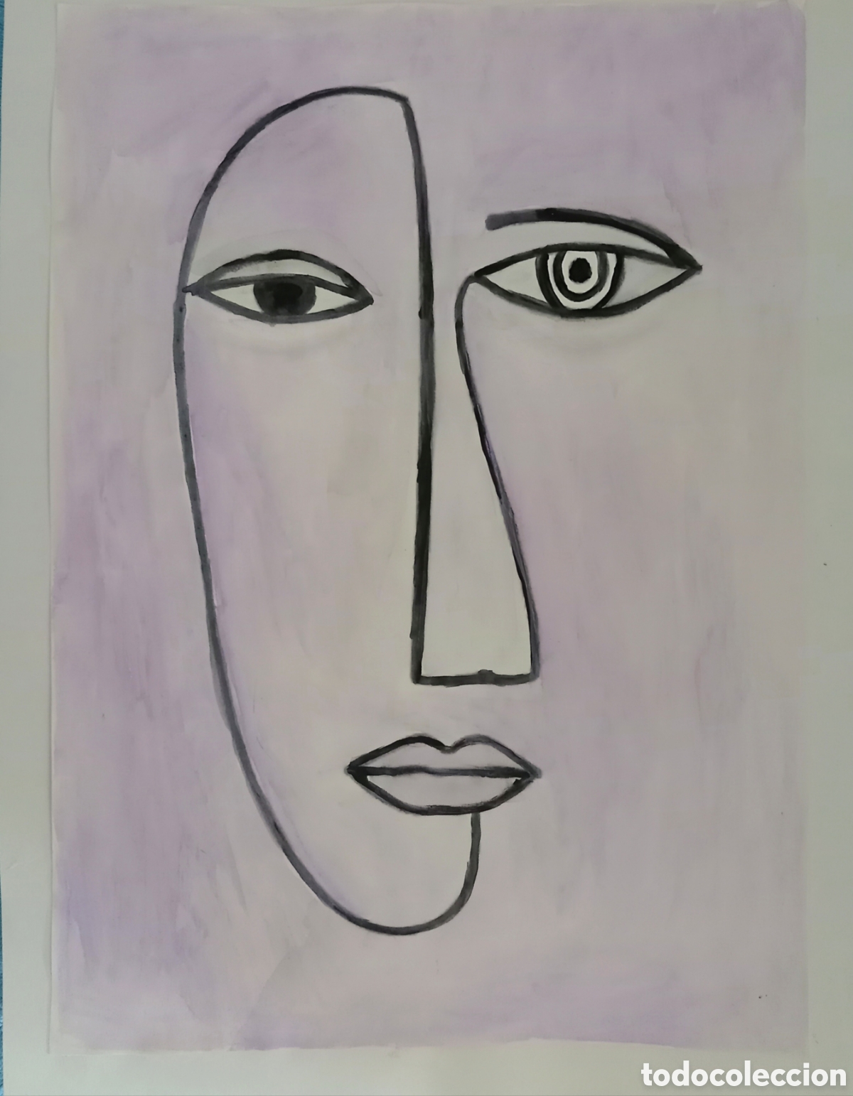 Arte: Interpretaci&oacute;n pintura dibujo (t&eacute;cnica mixta) de Picasso (11) acuarela y acr&iacute;lico sobre papel doble