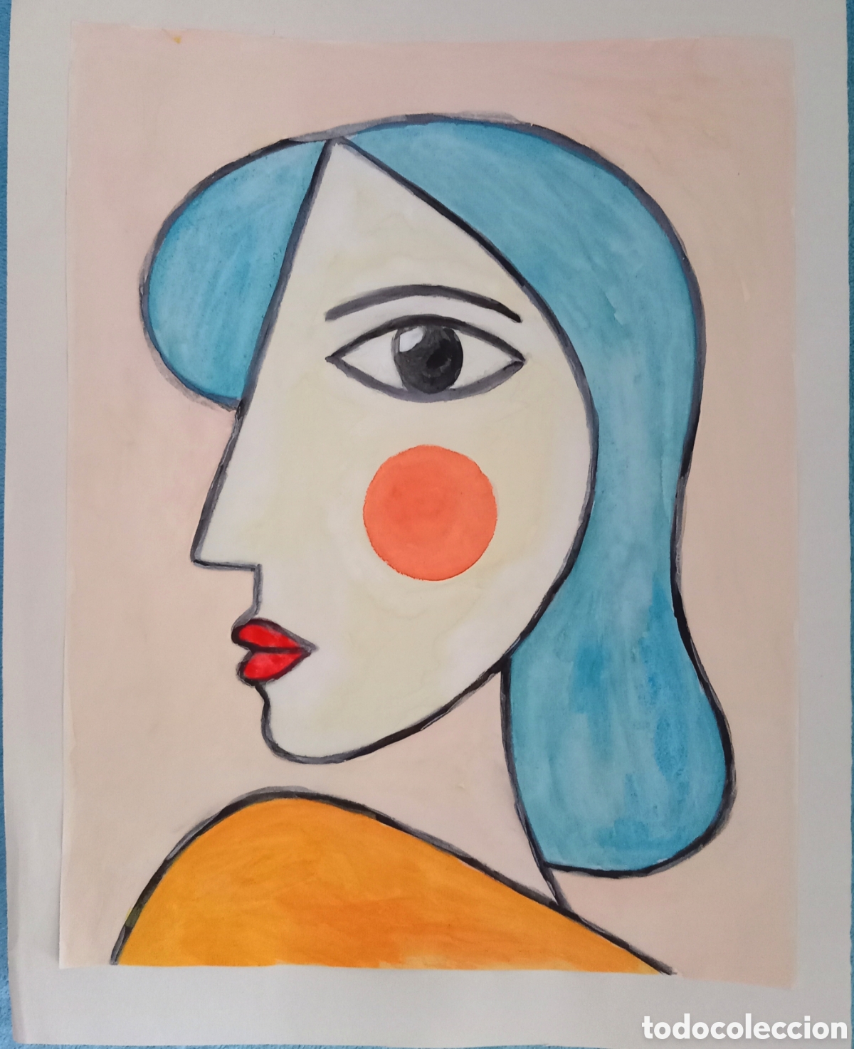 Arte: Interpretaci&oacute;n pintura dibujo (t&eacute;cnica mixta) de Picasso (12) acuarela y acr&iacute;lico sobre papel doble