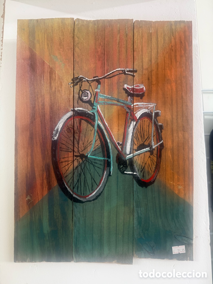 Arte: Pintura &uacute;nica sobre madera r&uacute;stica - Bicicleta vintage (Estilo industrial/retro)