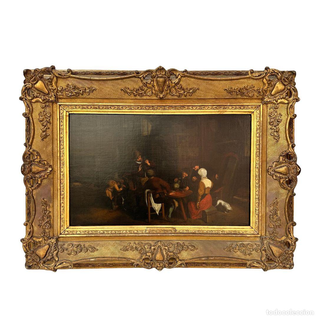 Arte: &Oacute;leo sobre tabla &ldquo;Escena de g&eacute;nero&rdquo;, Escuela Holandesa, s. XIX &ndash; Pa&iacute;ses Bajos