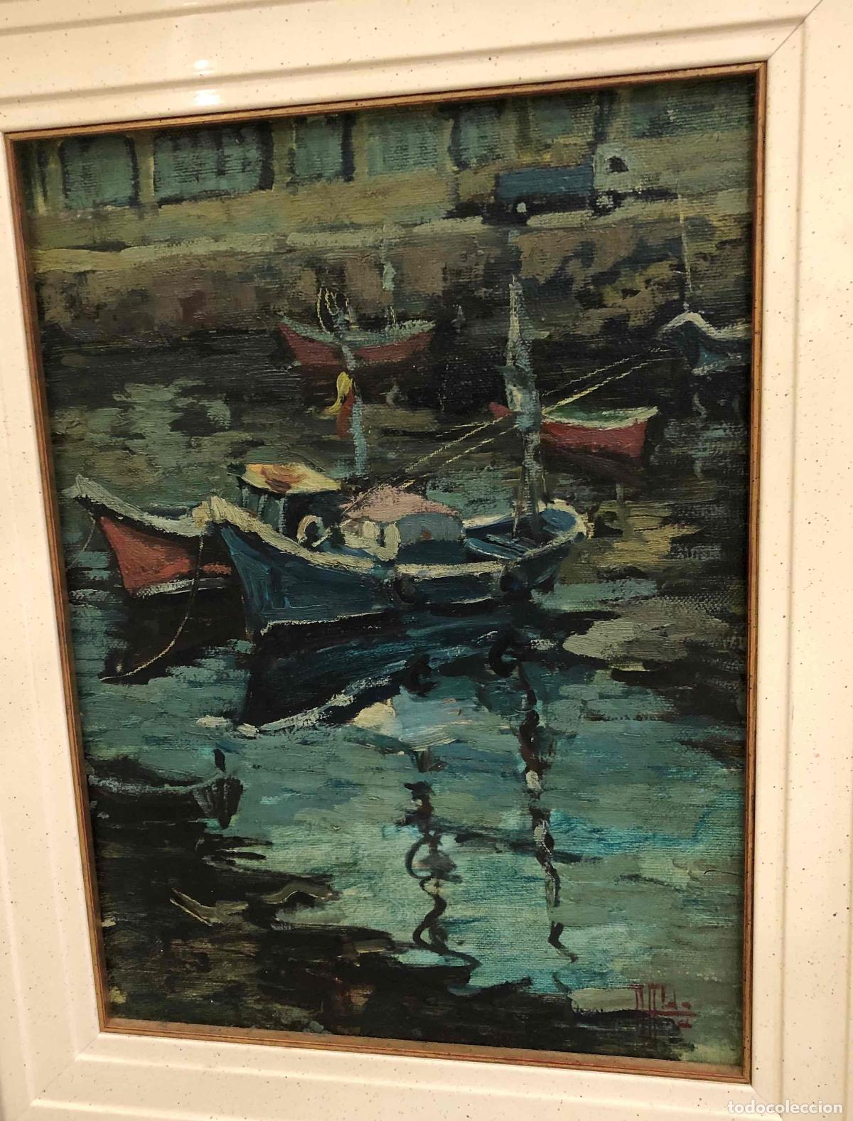 Arte: OLEO SOBRE LIENZO VISTA PUERTO PAIS VASCO. FIRMADO. A&Ntilde;OS 70