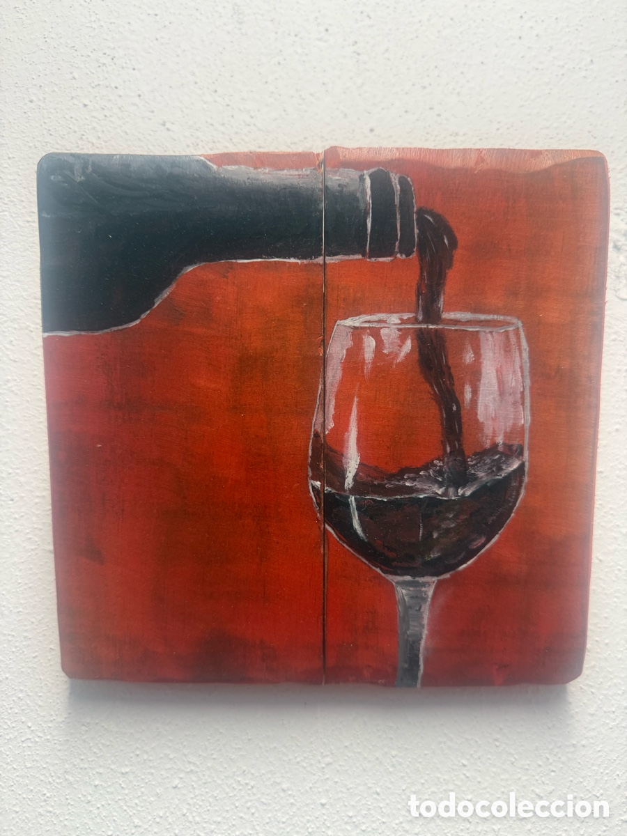 Arte: Pintura directa sobre madera copa de vino