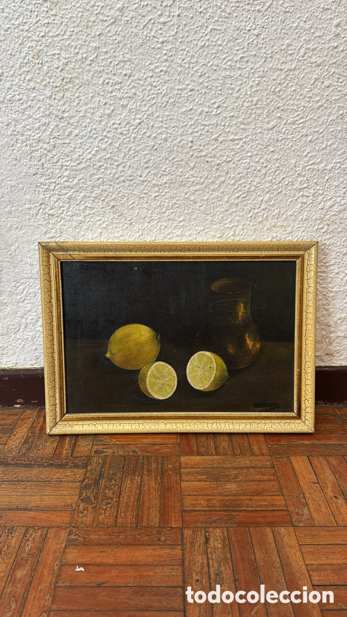 Arte: Cuadro al &Oacute;leo Bodeg&oacute;n de Limones Estilo Tenebrista Vintage