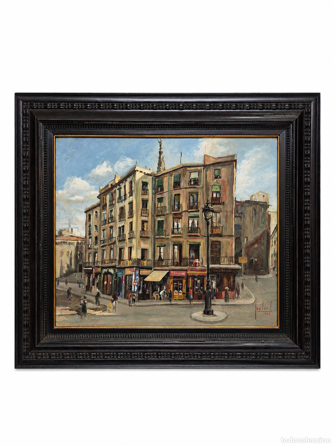 Arte: Pla&ccedil;a de Sant Agust&iacute; Vell, Barcelona - Pintura al &Oacute;leo - Firma B&aacute;lius, 1943