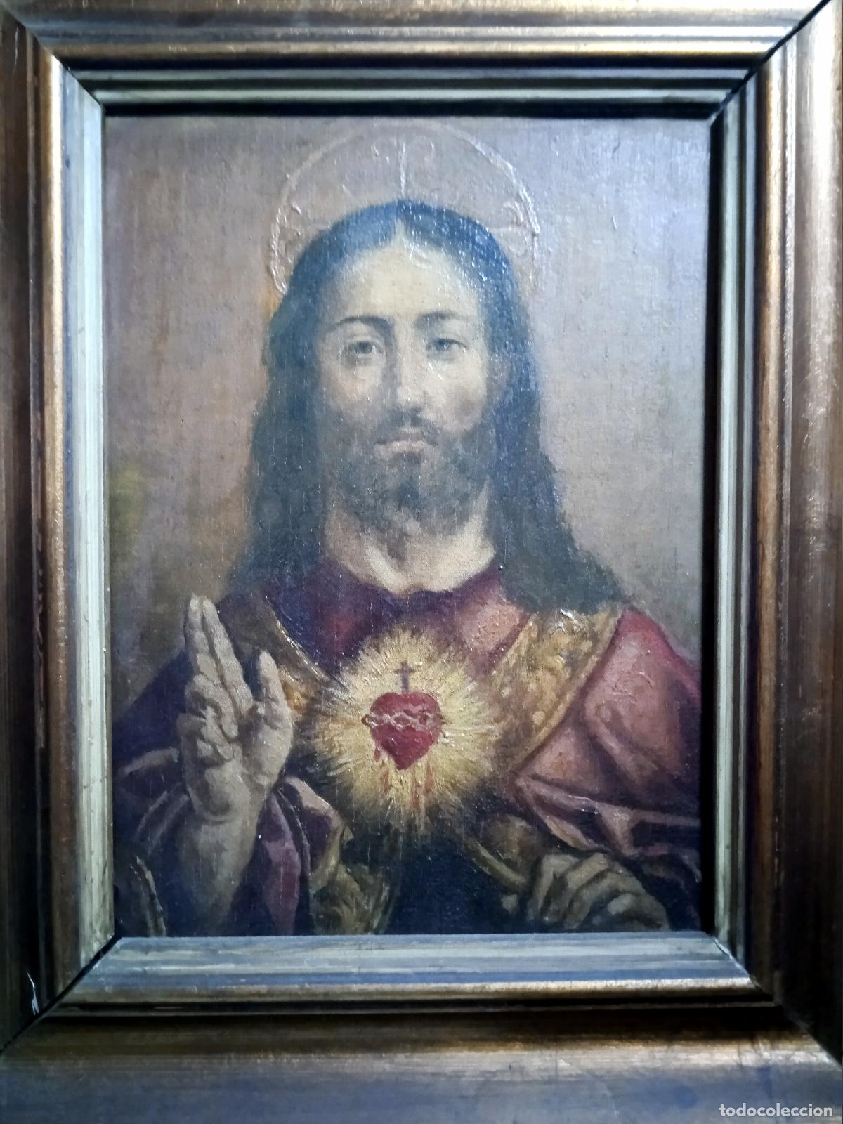 Arte: Coraz&oacute;n Sagrado de Jes&uacute;s-&Oacute;leo sobre tabla