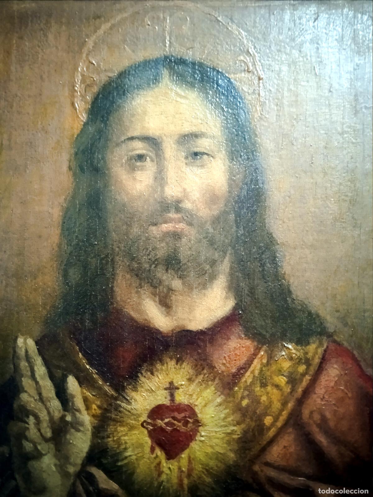 Arte: Coraz&oacute;n Sagrado de Jes&uacute;s-&Oacute;leo sobre tabla - Foto 3