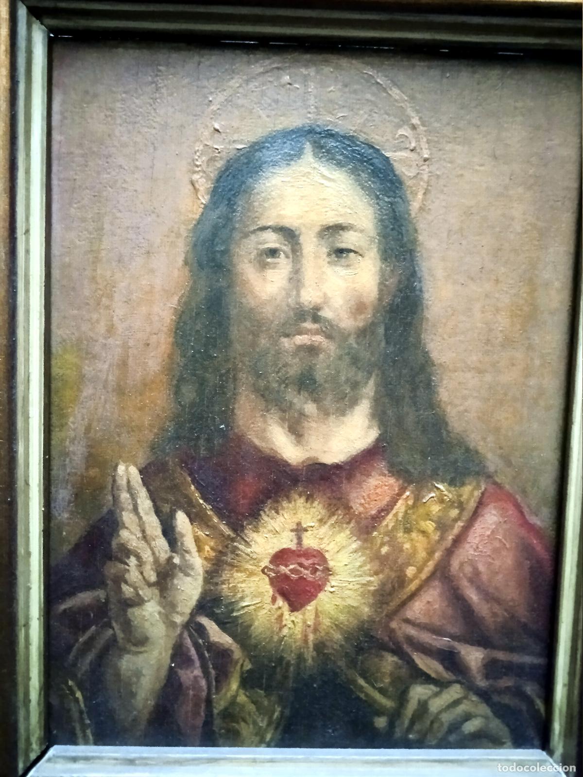 Arte: Coraz&oacute;n Sagrado de Jes&uacute;s-&Oacute;leo sobre tabla - Foto 6