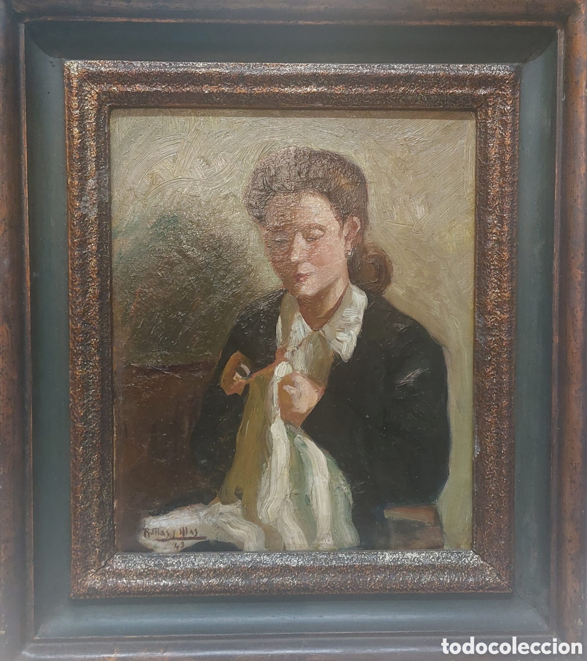 Arte: RAMON MAS Y MAS OLEOTELA 41X33 DE 1949 SAN POL RETRAT DE MONTSERRAT BLACHC MARCO ORIGINAL