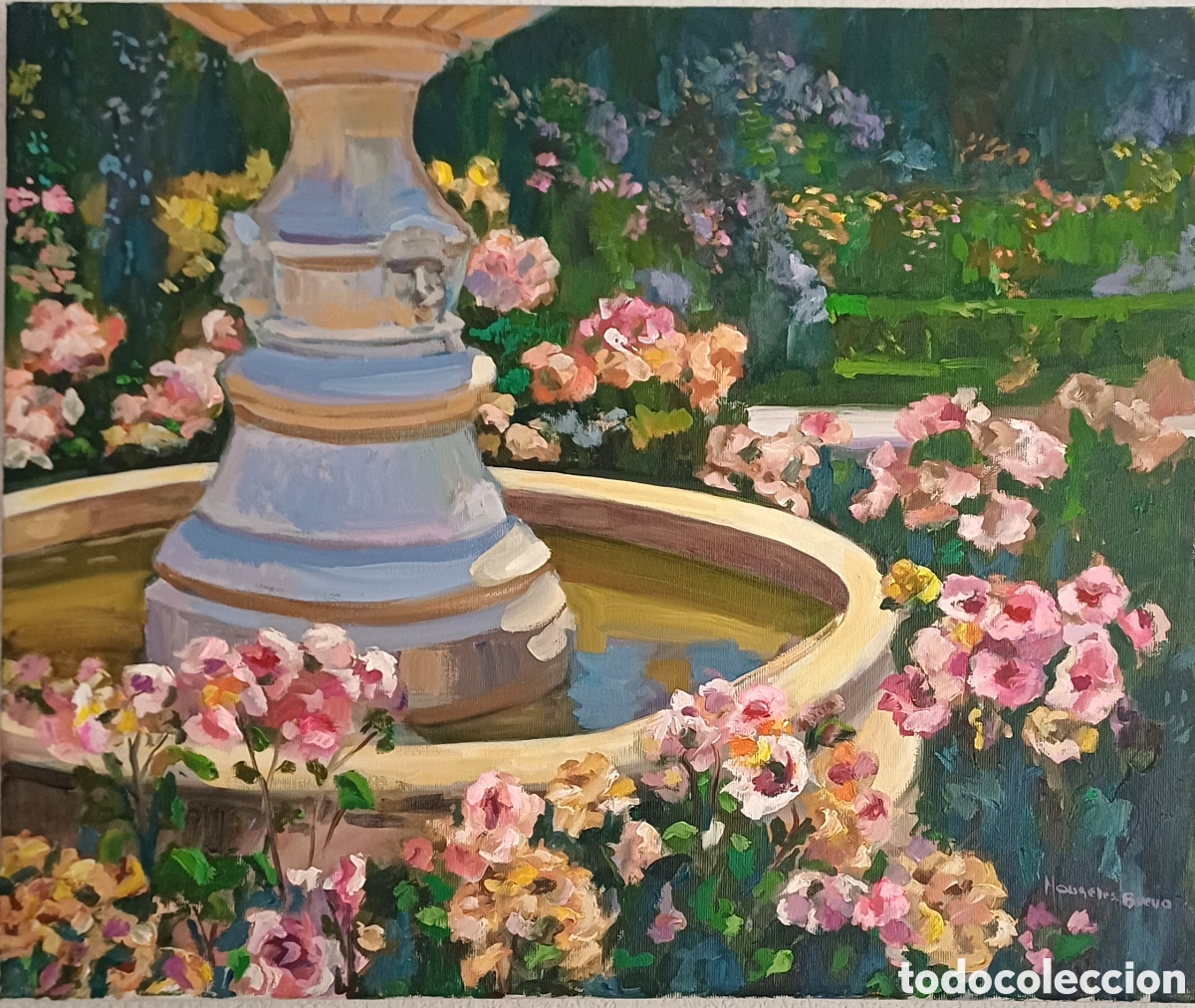 Arte: &Oacute;leo sobre Lienzo - &rdquo;Fuente en la Rosaleda del Retiro&rdquo; &ndash; Por M&ordf; &Aacute;ngeles Bueno Campos