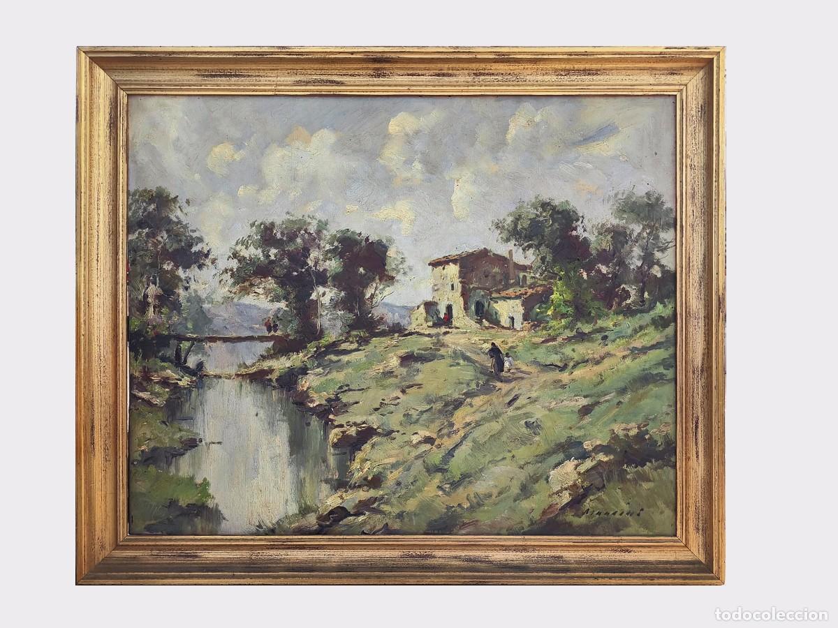 Arte: Mirador - &Oacute;leo sobre lienzo Paisaje Escuela de Olot Circa 1920 - Grande 81x65 cm