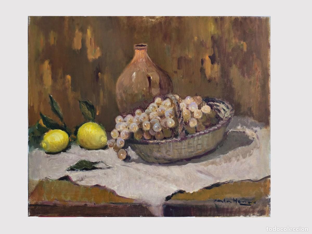 Arte: Antoni Sala Herrero Bodegon de citricos y uvas Oleo sobre lienzo original Medidas 61x50 cm