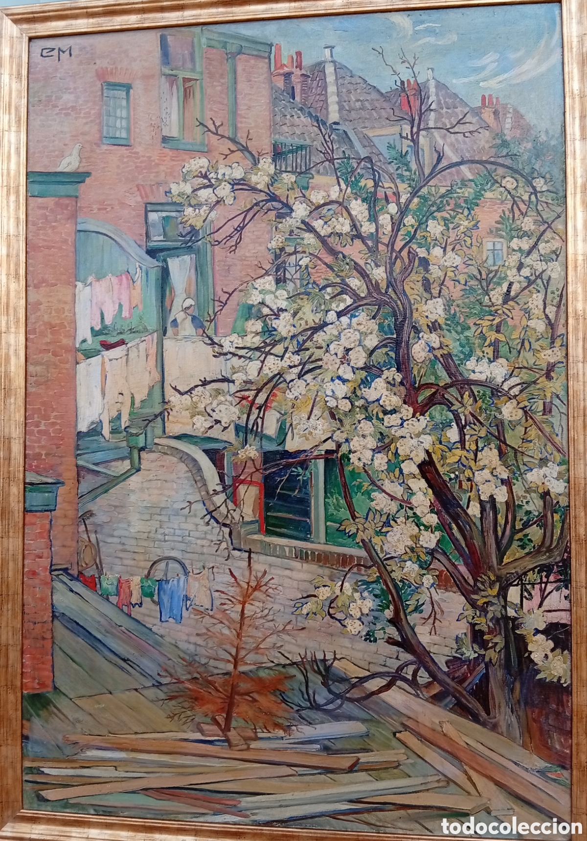 Arte: antigua preciosa decorativa pintura oleo lienzo hacia 1910 postimpresionismo Francia firmado con CM