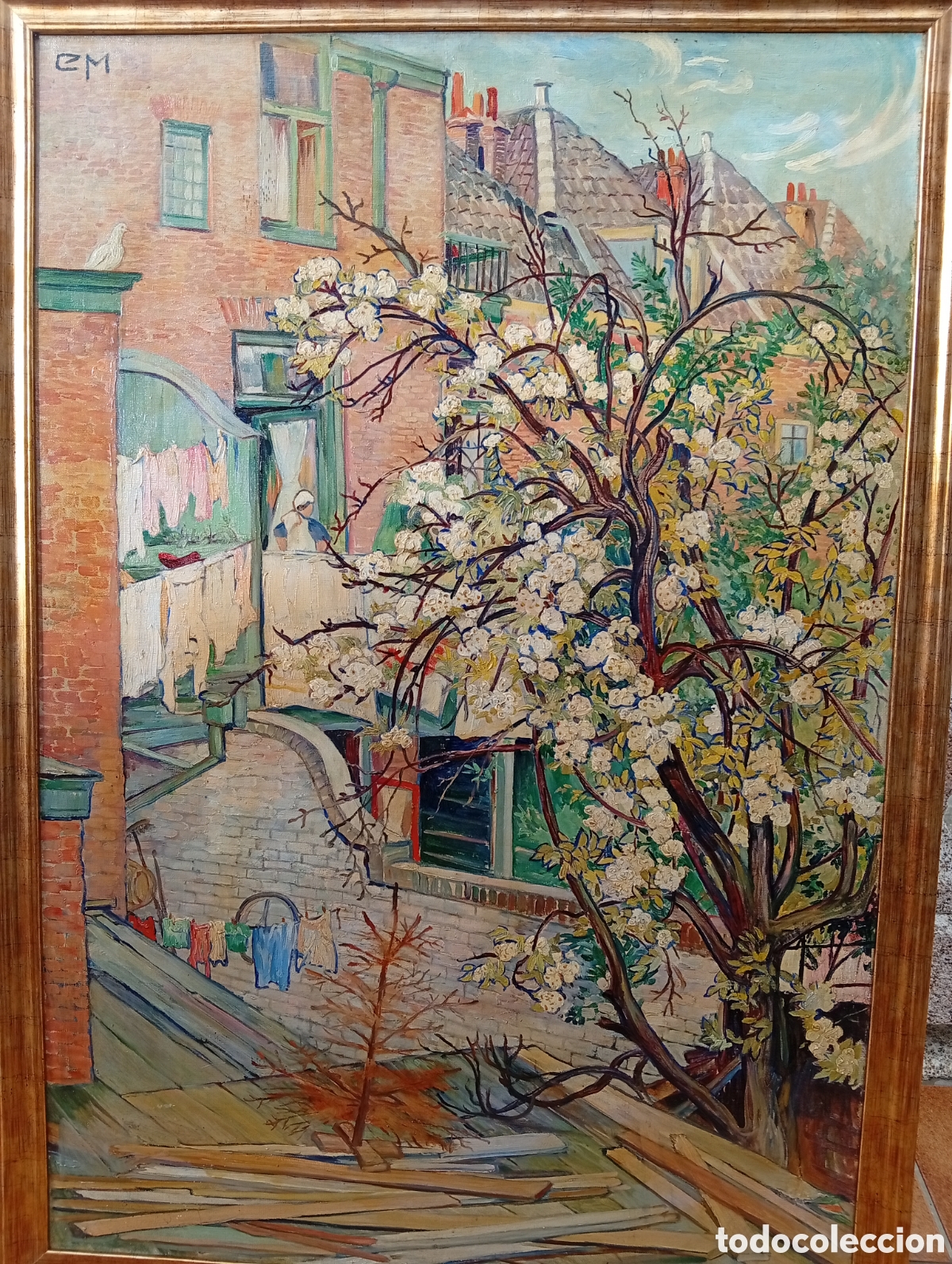 Arte: antigua preciosa decorativa pintura oleo lienzo hacia 1910 postimpresionismo Francia firmado CM ?