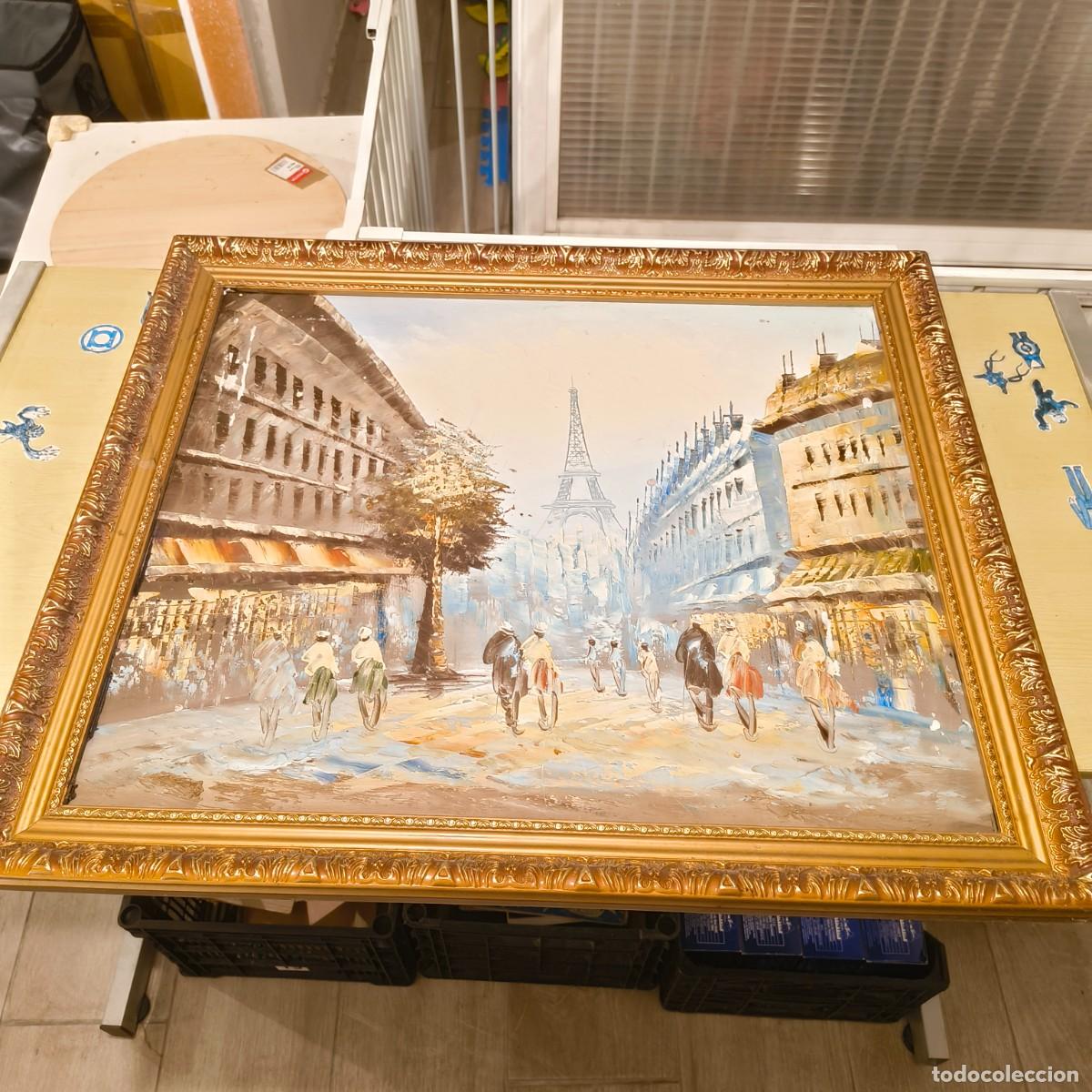 Arte: Cuadro al &Oacute;leo Paisaje Parisino con Marco Dorado