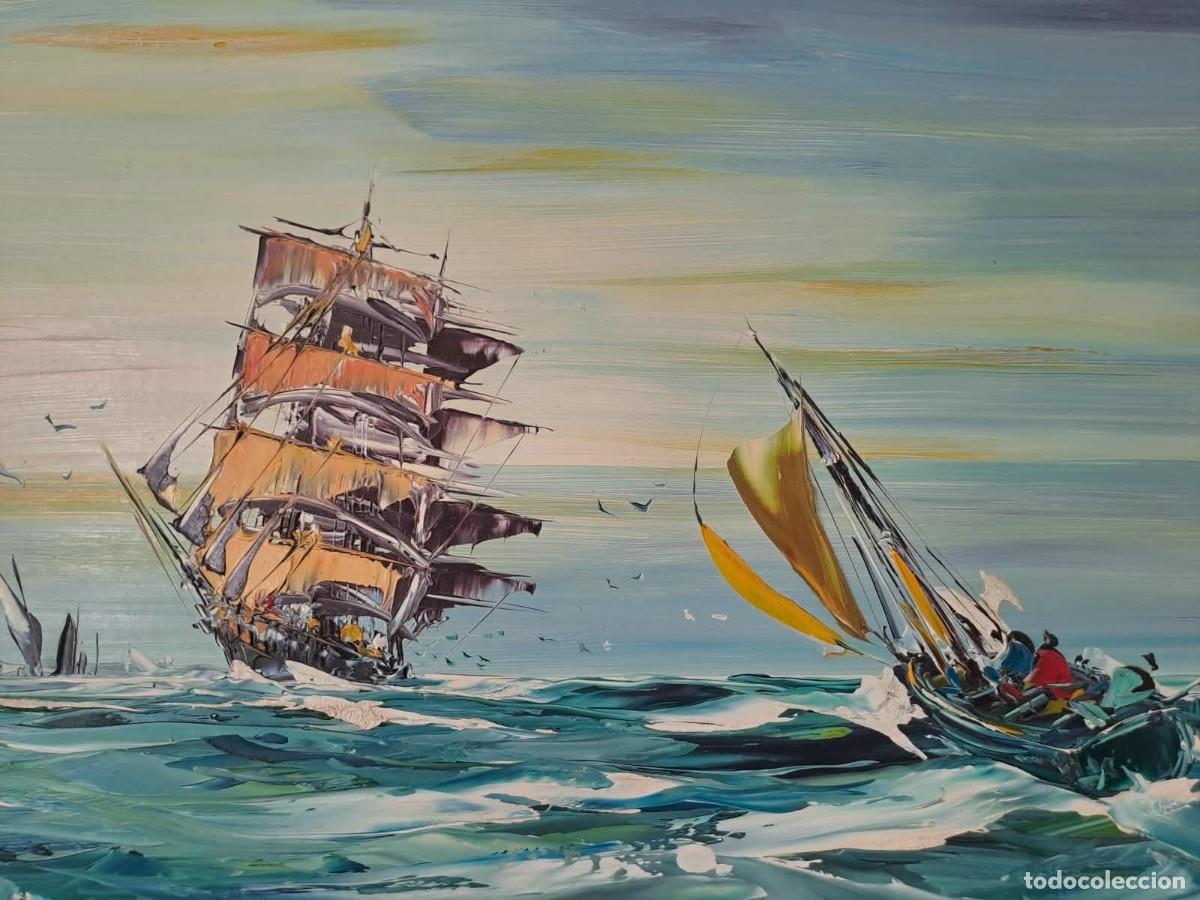 Arte: GEORGE R. DEAKINS (1911&ndash;1982) &ndash; Gran marina con veleros, &oacute;leo a esp&aacute;tula, firmado 1981