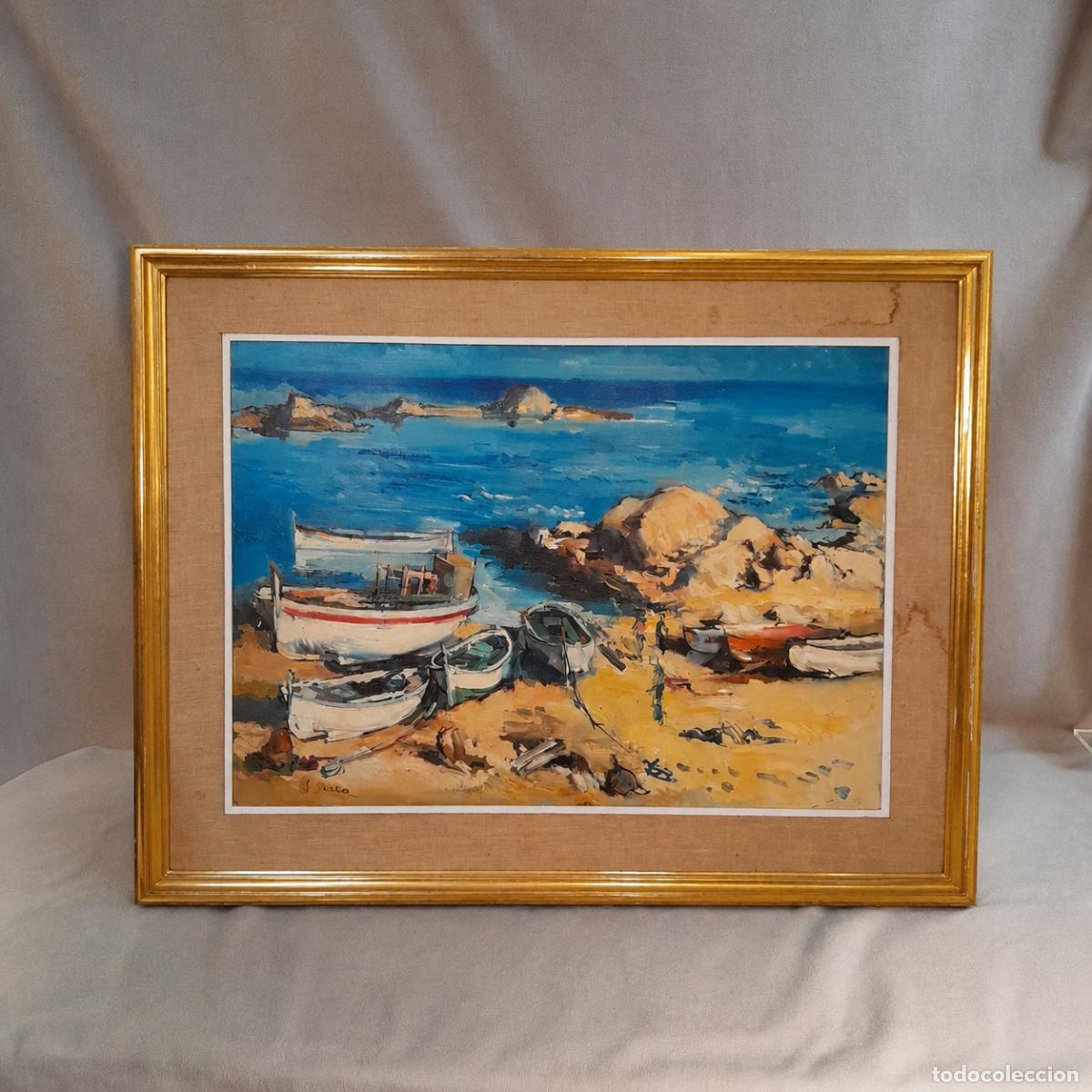 Arte: A-568. COSTA DE PALAM&Oacute;S. &Oacute;LEO SOBRE LIENZO CON MARCO. J.SERRA. SIGLO XX