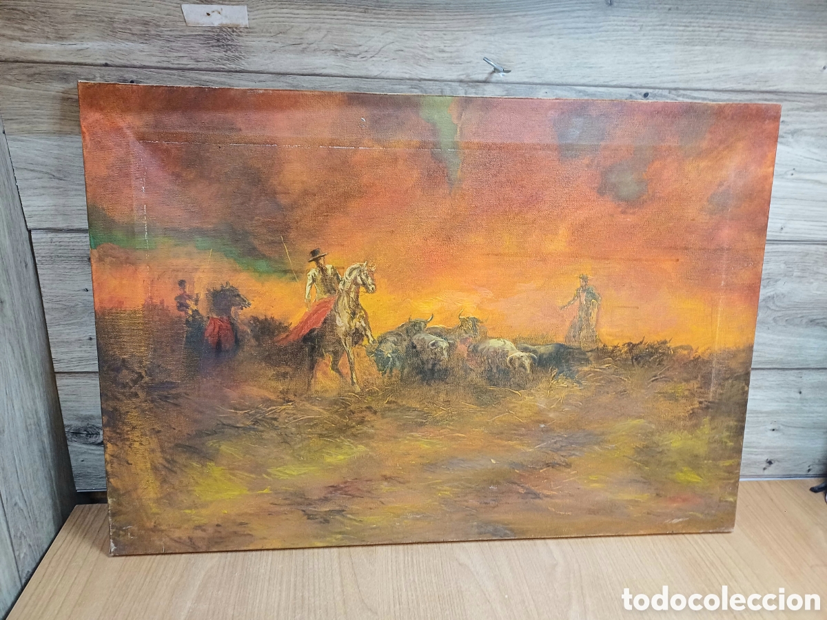 Arte: ANTIGUO OLEO SOBRE TELA TAURINO
