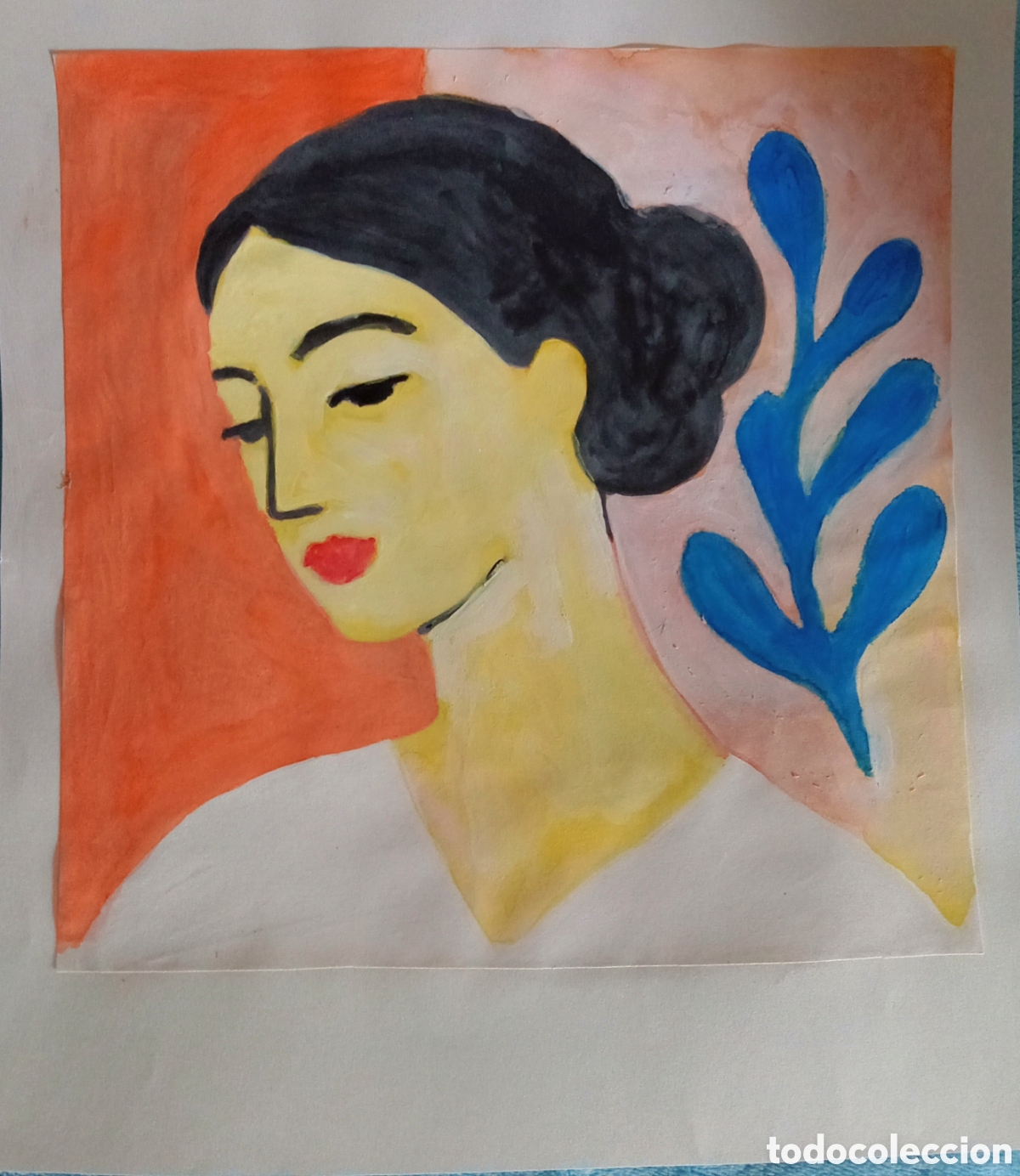 Arte: Interpretaci&oacute;n pintura dibujo (t&eacute;cnica mixta) de Matisse (12) acuarela y acr&iacute;lico sobre papel doble