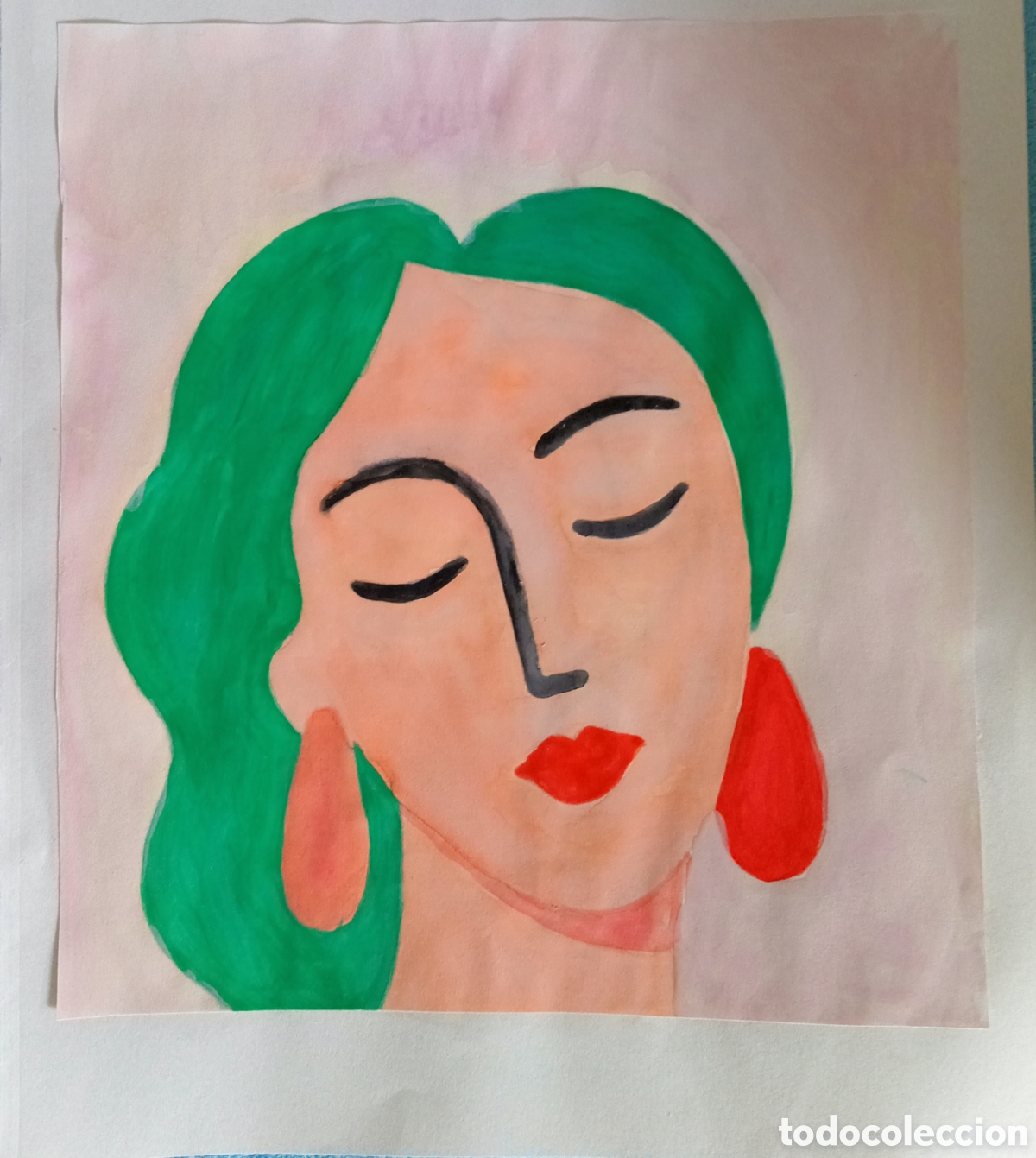 Arte: Interpretaci&oacute;n pintura dibujo (t&eacute;cnica mixta) de Matisse (14) acuarela y acr&iacute;lico sobre papel doble