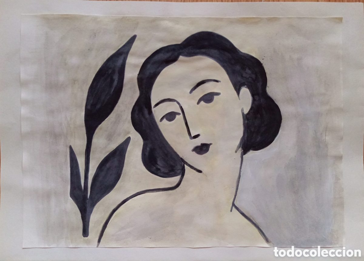 Arte: Interpretaci&oacute;n pintura dibujo (t&eacute;cnica mixta) de Matisse (15) acuarela y acr&iacute;lico sobre papel doble