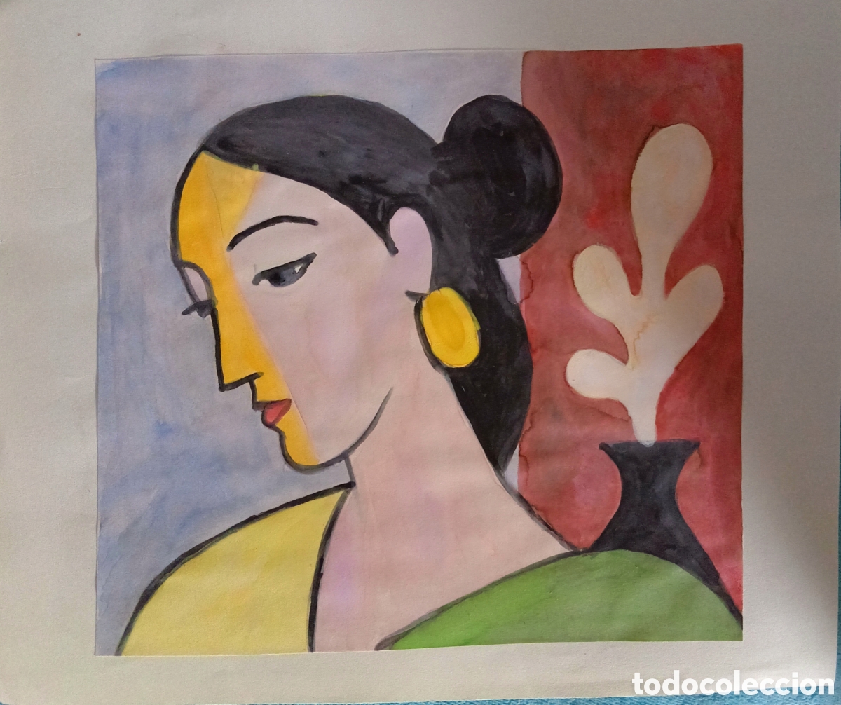 Arte: Interpretaci&oacute;n pintura dibujo (t&eacute;cnica mixta) de Picasso (13) acuarela y acr&iacute;lico sobre papel doble