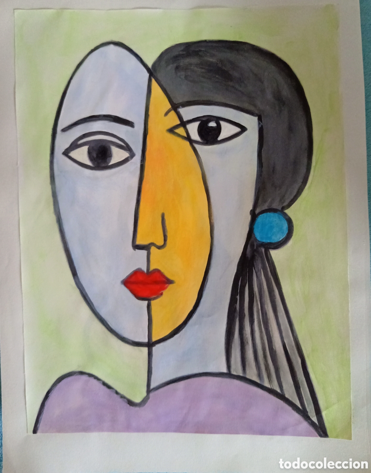 Arte: Interpretaci&oacute;n pintura dibujo (t&eacute;cnica mixta) de Picasso (14) acuarela y acr&iacute;lico sobre papel doble