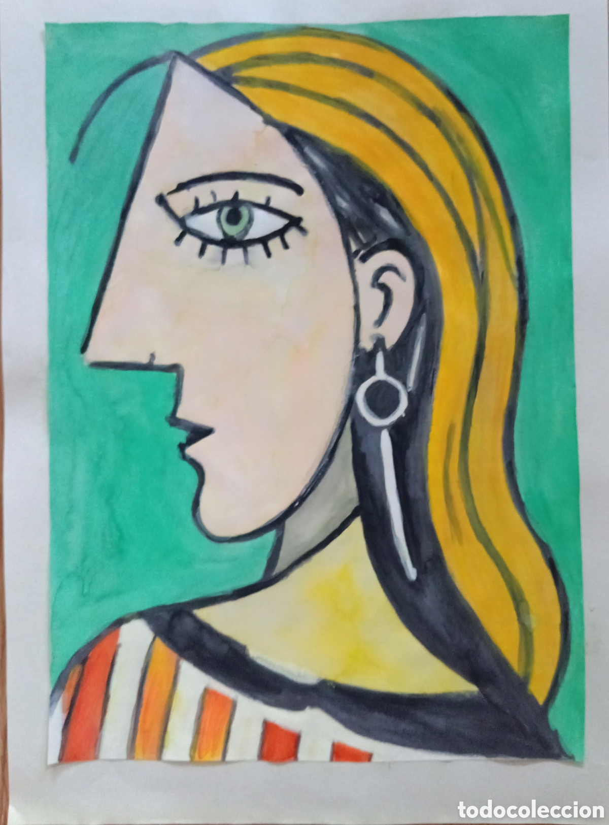 Arte: Interpretaci&oacute;n pintura dibujo (t&eacute;cnica mixta) de Picasso (15) acuarela y acr&iacute;lico sobre papel doble