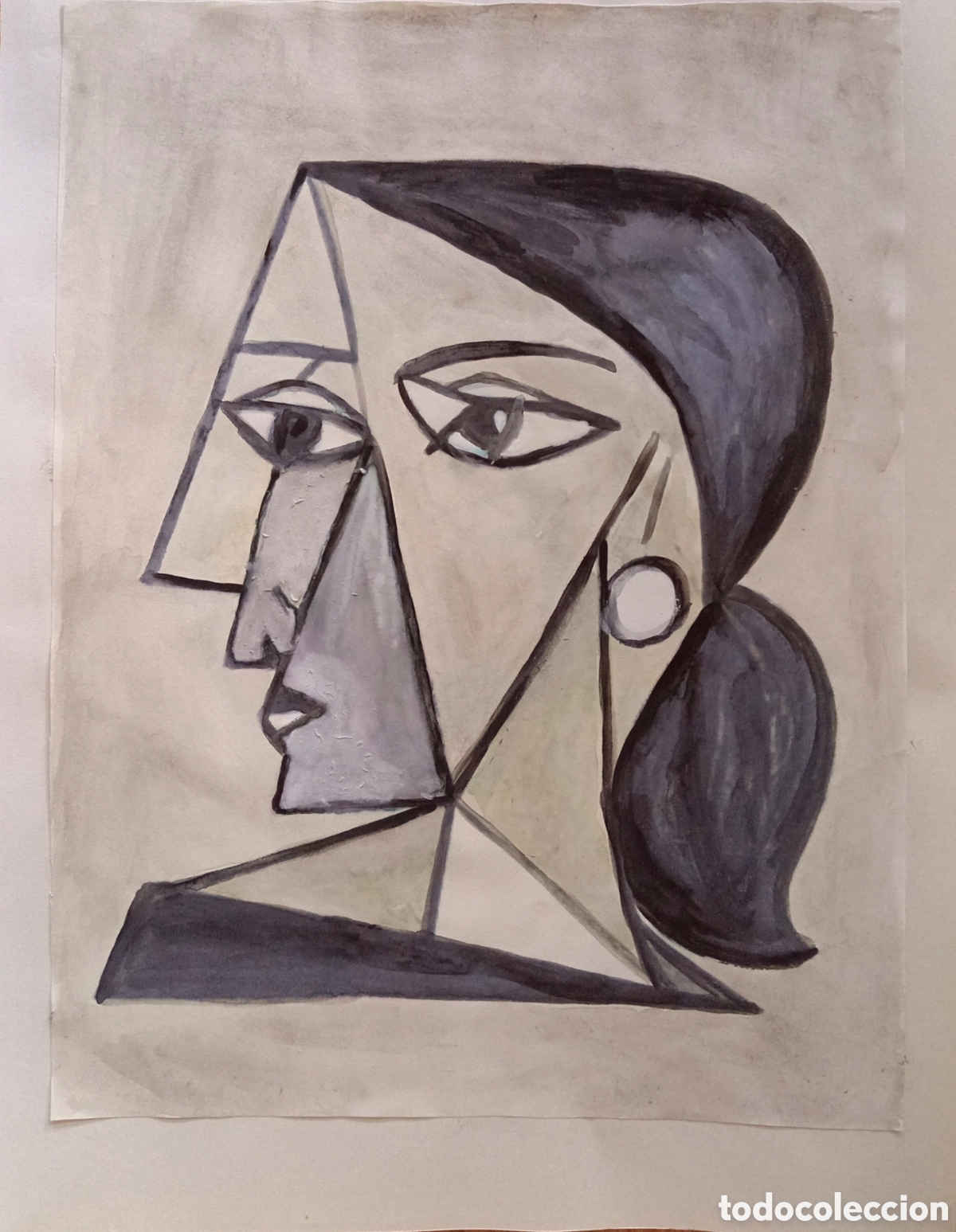 Arte: Interpretaci&oacute;n pintura dibujo (t&eacute;cnica mixta) de Picasso (16) acuarela y acr&iacute;lico sobre papel doble