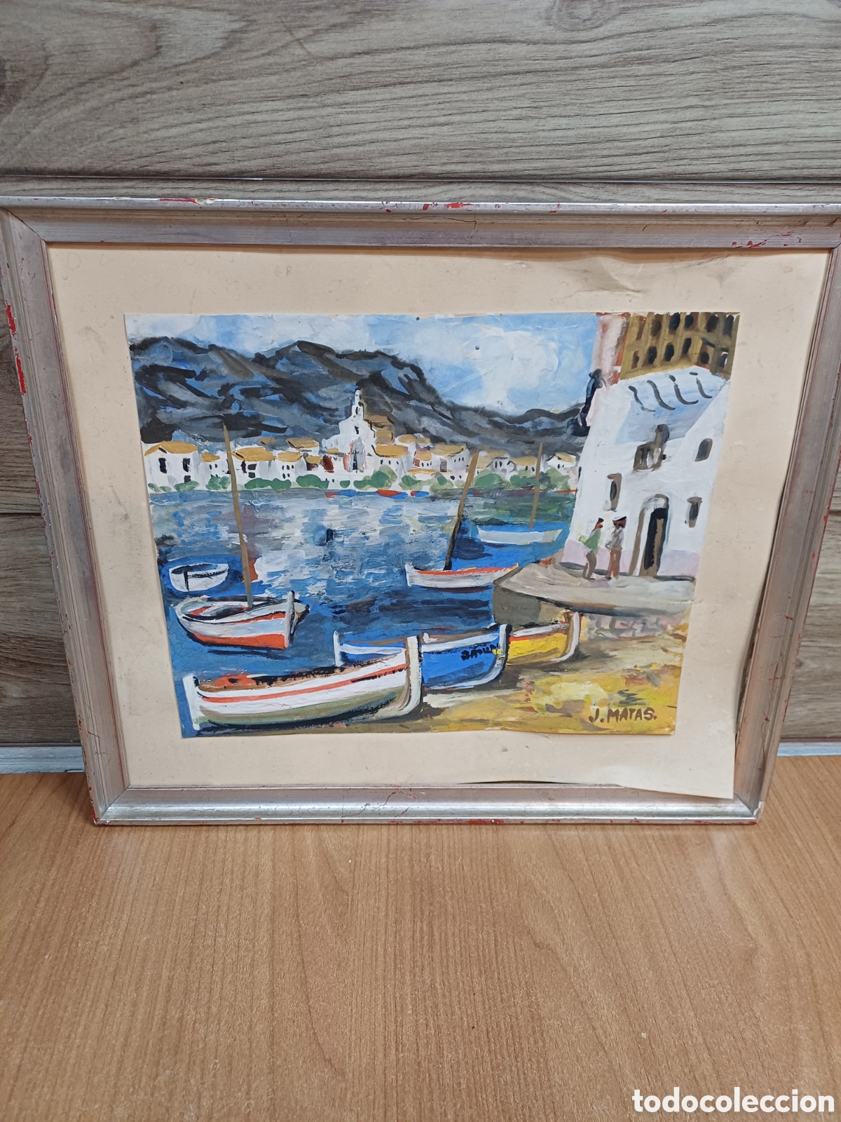 Arte: OLEO SOBRE PAPEL CART&Oacute;N, PUERTO CADAQU&Eacute;S, FIRMADO J. MATAS
