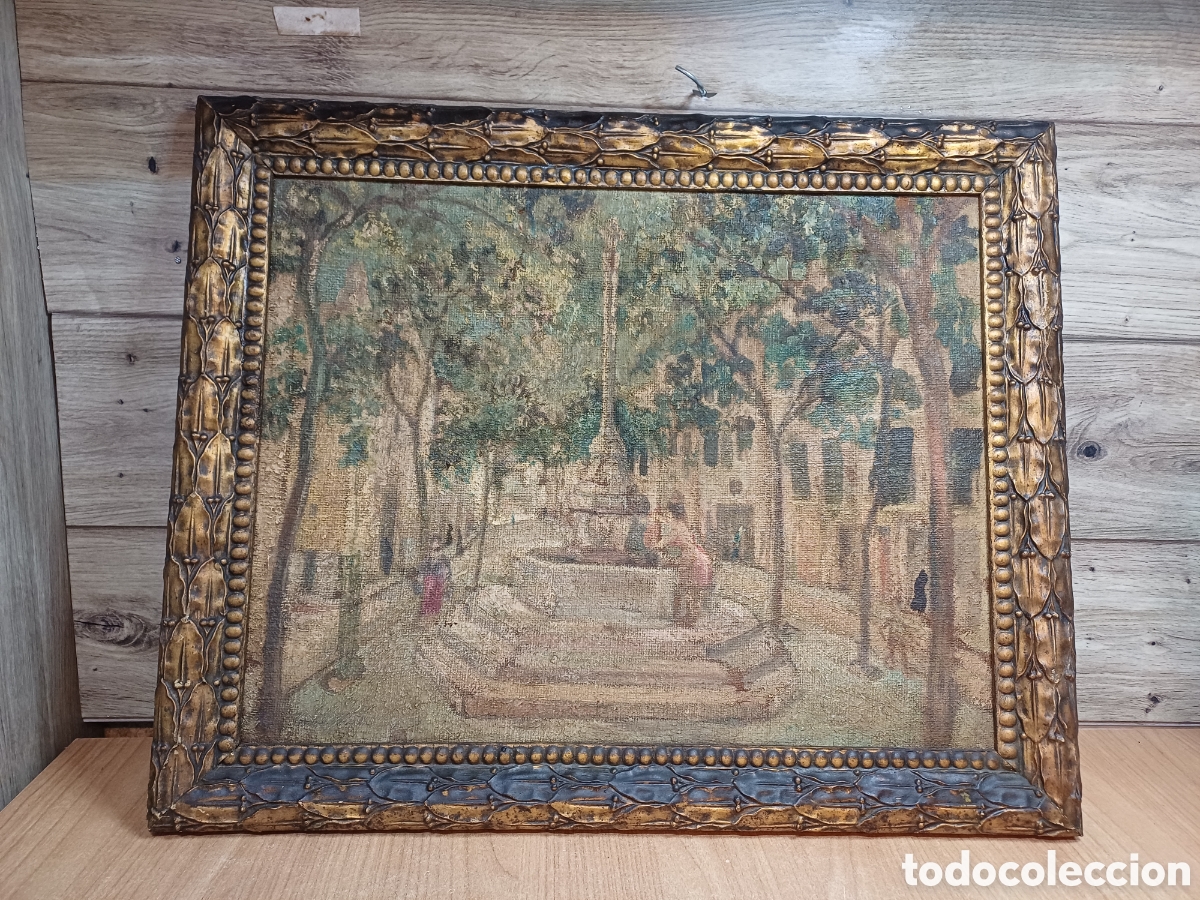 Arte: OLEO SOBRE TELA, PLAZA PURISSIMA SANG DE REUS, MUY ANTIGUO