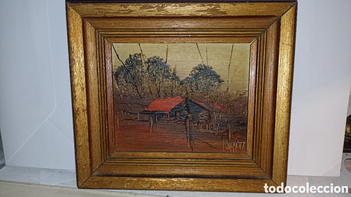 Arte: Cuadro al &oacute;leo vintage &rdquo;Paisaje Rural&rdquo; (Firmado Burnett 77)