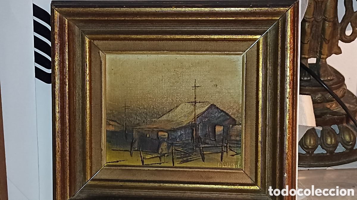 Arte: Cuadro &Oacute;leo Original Paisaje Rural - Cuadro Antiguo Firmado Vilar con Marco Cl&aacute;sico Dorado 24/22 cm