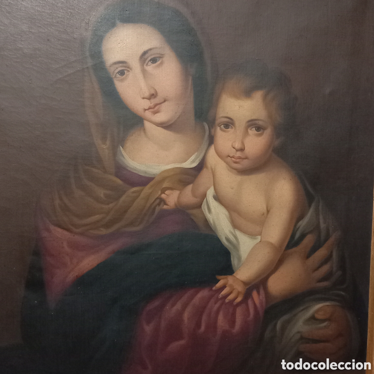Arte: ANTIGUA PINTURA AL OLEO(VIRGEN y EL NI&Ntilde;O)finales s.XIX?? 95cm&times;80cm