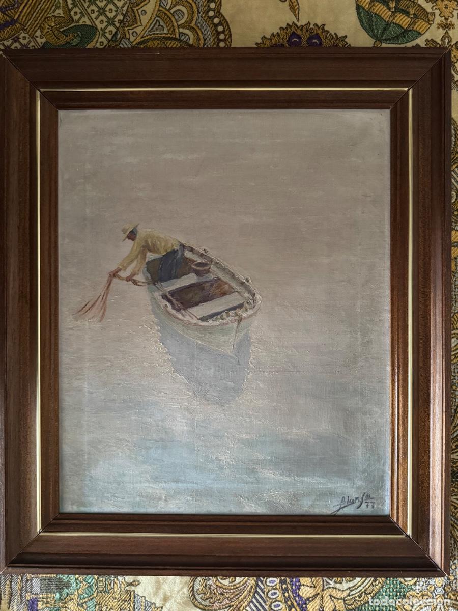 Arte: &iquest;Enrique Alonso Herv&eacute;s?, Oleo sobre lienzo, pesca de bajura.