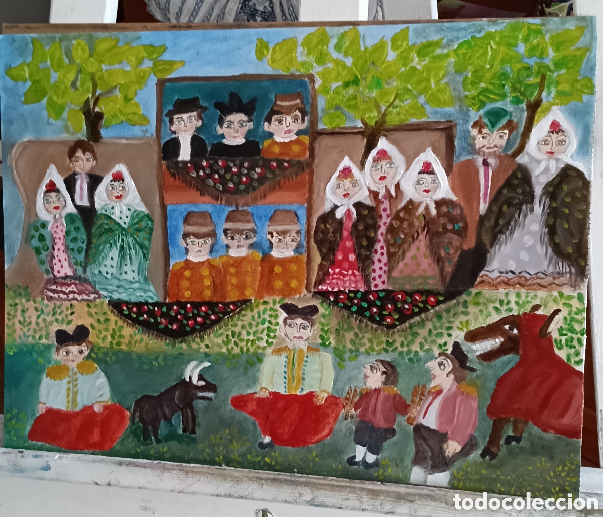 Arte: Tarde de toros. Pintura &oacute;leo sobre cart&oacute;n