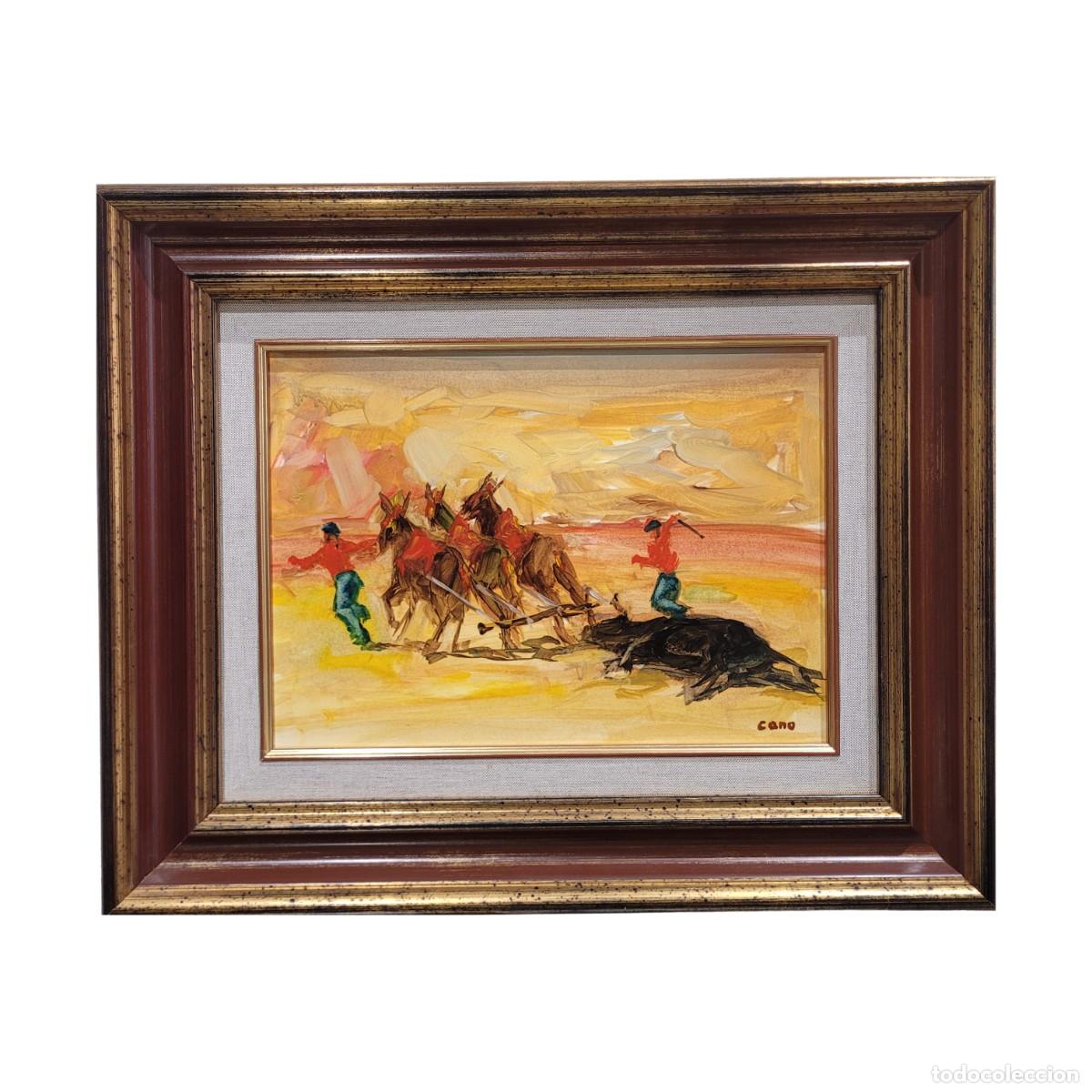 Arte: &Oacute;leo sobre cart&oacute;n &ldquo;El arrastre del toro&rdquo; F&eacute;lix Cano, 1993 - Valladolid, Espa&ntilde;a