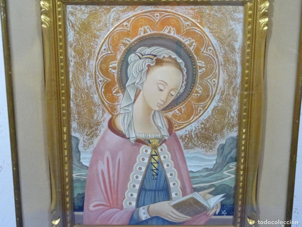Arte: TEMPLE SOBRE MADERA VALENTI CASTANYS I FURNELLS (BARCELONA 1927-2016). VIRGEN LEYENDO.