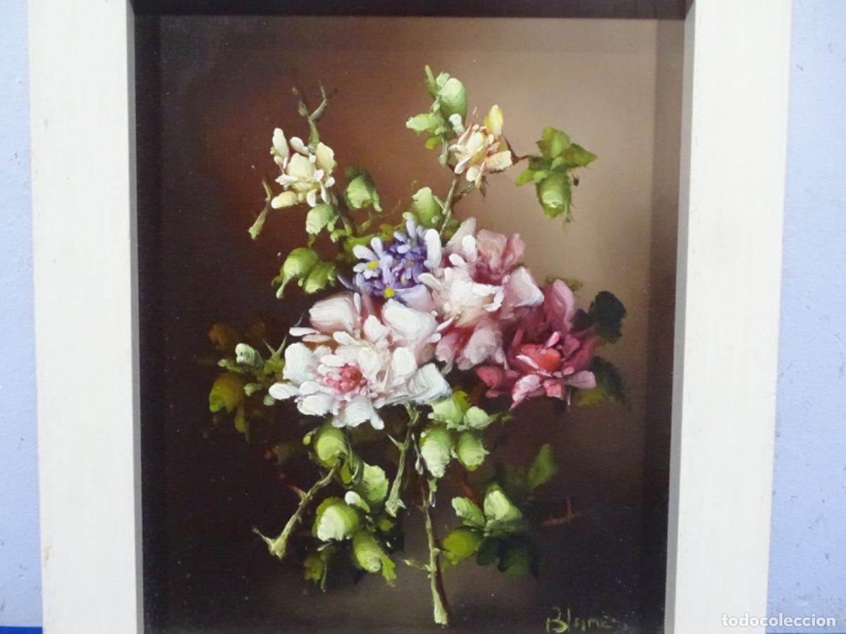 Arte: &Oacute;LEO SOBRE TABLEX FIRMADO BLANES. FLORES.