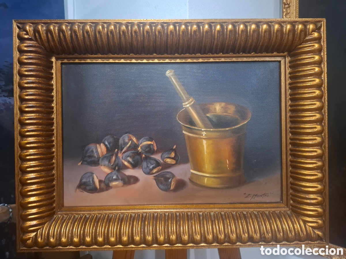Arte: Oleo sobre lienzo bodegon de enrique montes 53x39