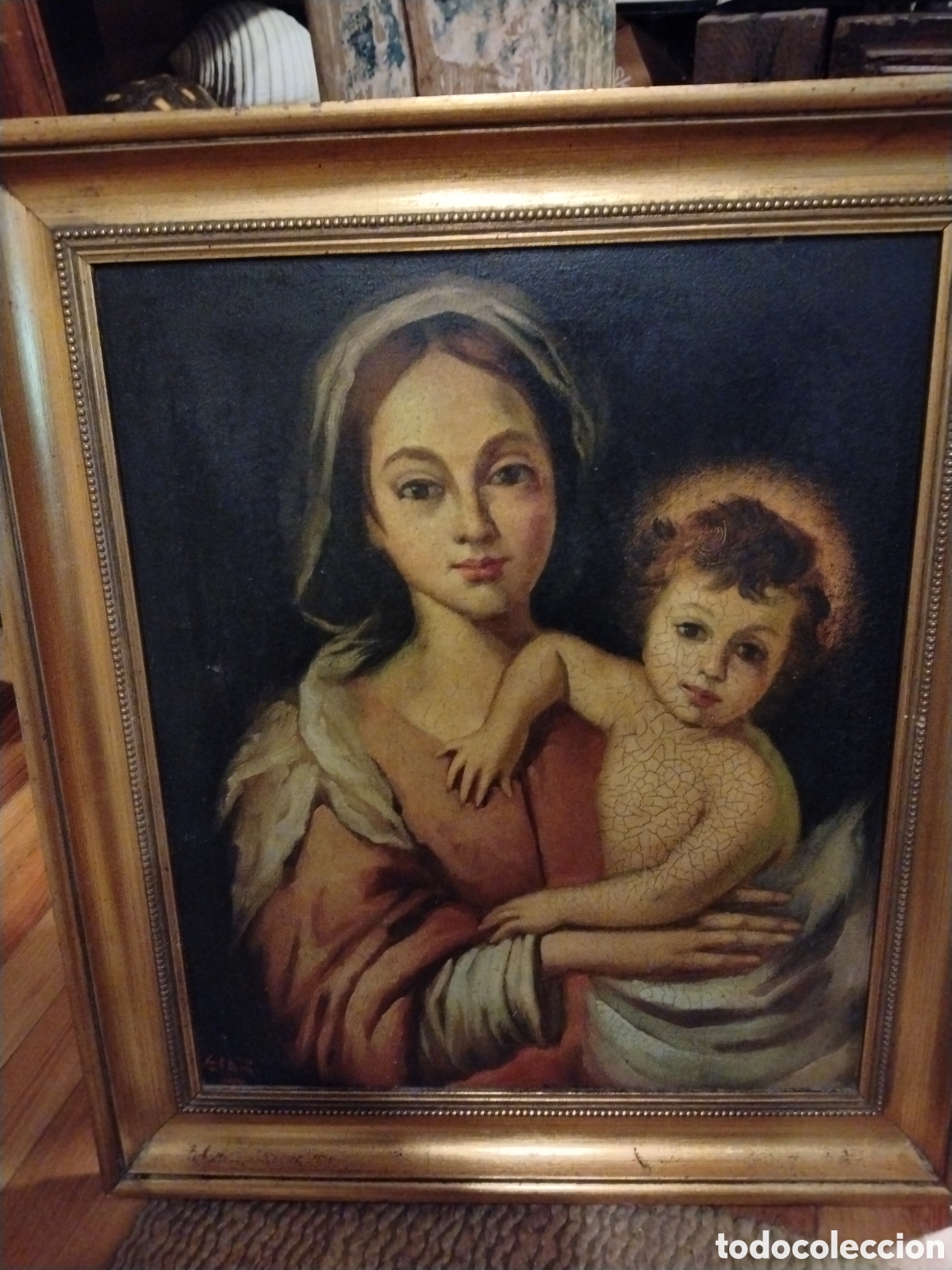 Arte: &Oacute;leo sobre lienzo Virgen de la Servilleta. Copia de Murillo.