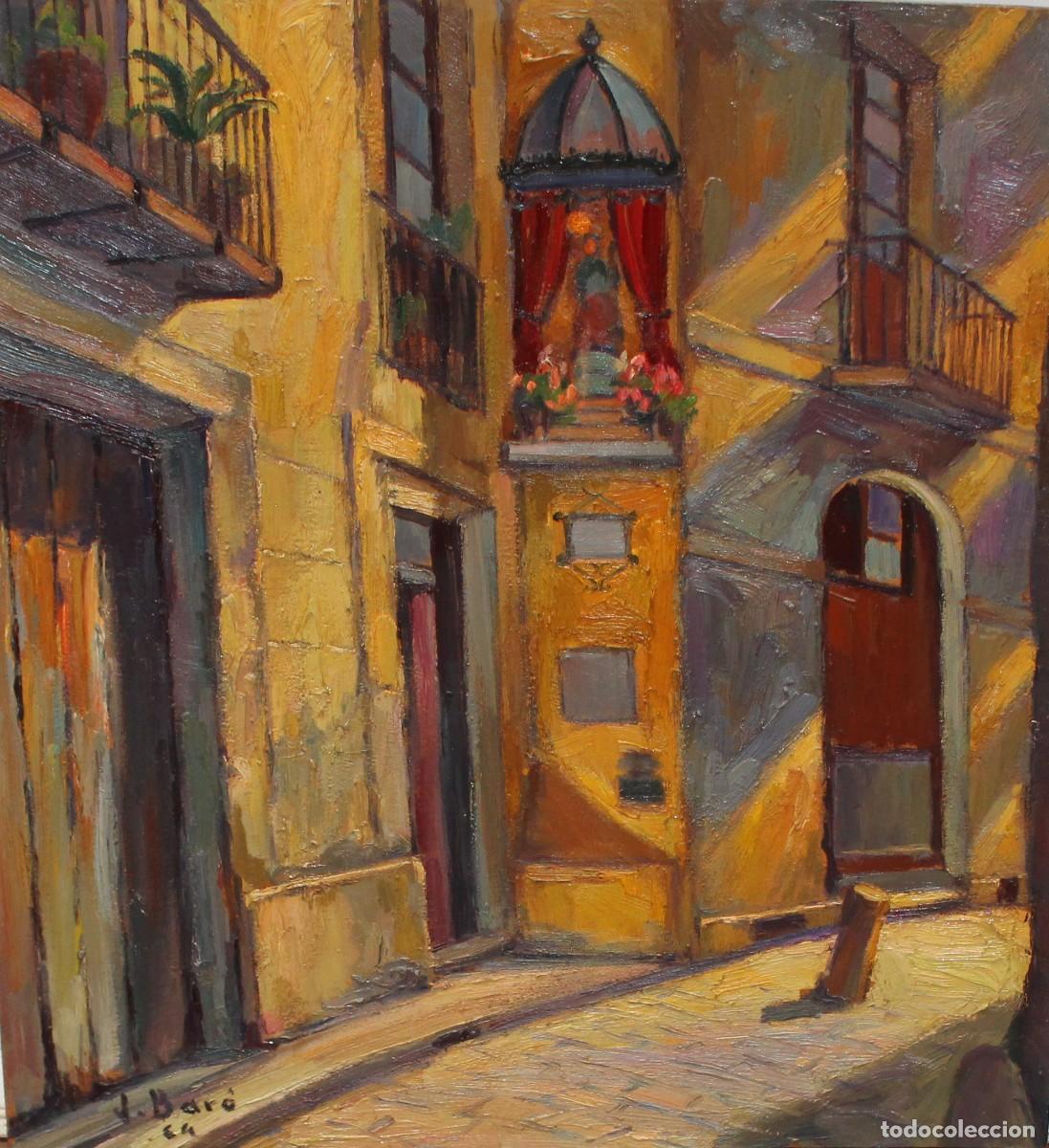 Arte: JOAN BAR&Oacute; MAGRINY&Agrave; (Barcelona, 1903 - Barber&agrave; del Vall&egrave;s, 1976) OLEO TABLA. CALLE DE PUEBLO