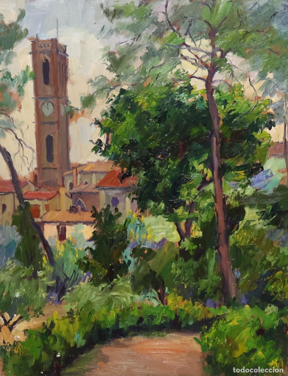 Arte: JOAN BAR&Oacute; MAGRINY&Agrave; (Barcelona, 1903 - Barber&agrave; del Vall&egrave;s, 1976) OLEO TABLA. PAISAJE CON CAMPANARIO