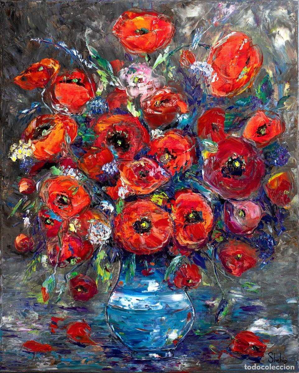 Arte: Cuadro &rdquo;Poppies in a Blue Glass Vase&rdquo;