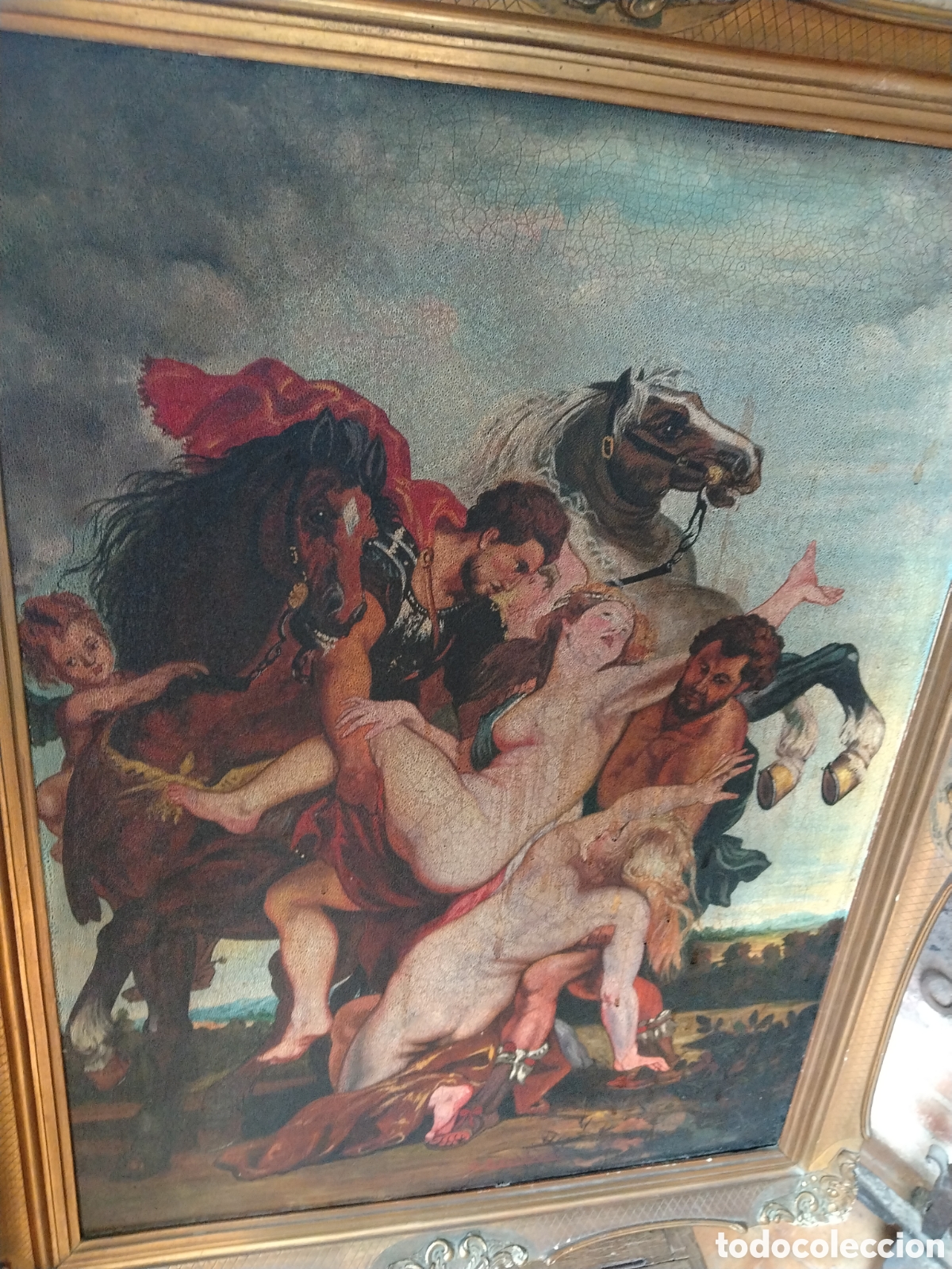 Arte: &Oacute;leo sobre lienzo del rapto de las hijas de Leucipo de Rubens. Copia firmada
