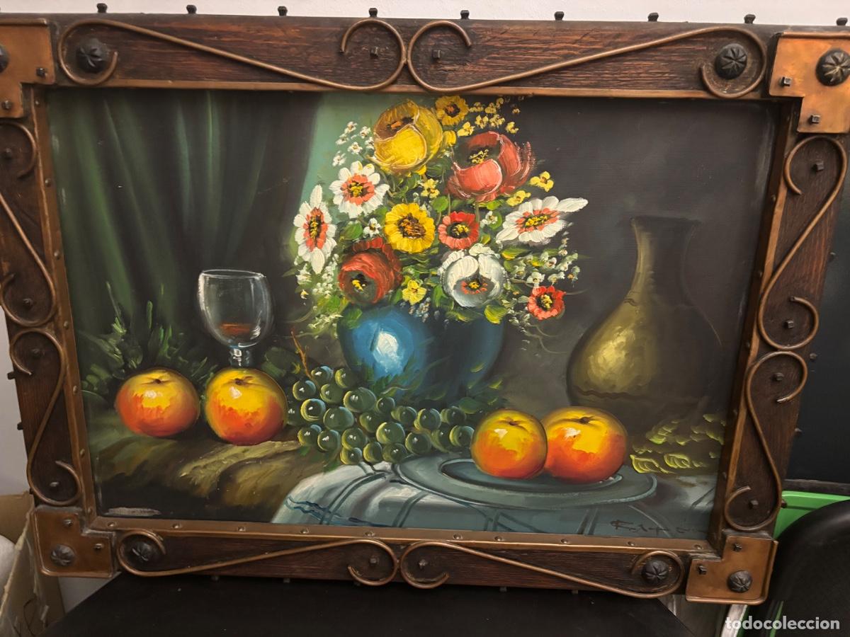 Arte: Espectacular &oacute;leo bodeg&oacute;n con marco macizo y cobre