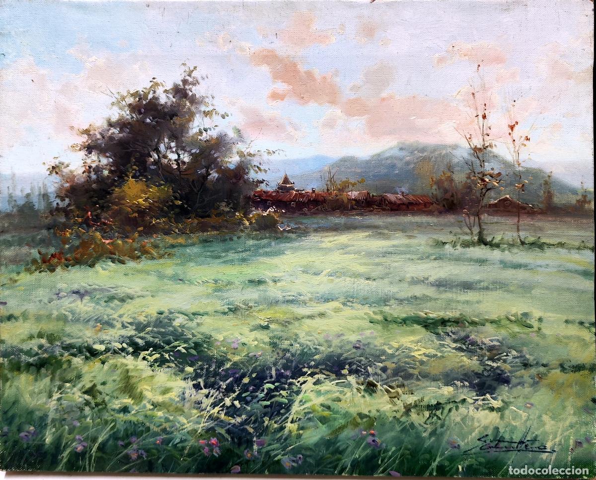 Art: Paisaje campestre. &Oacute;leo sobre lienzo. Salvador Caballero. 41x33 cm